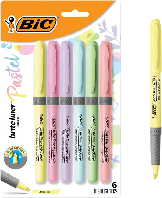 Highlighters for Students — 6-Pack Assorted Colors, Chisel Tip for School