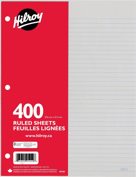 College Ruled Loose Leaf Paper — 300 Sheets for Grade 9–12 Students