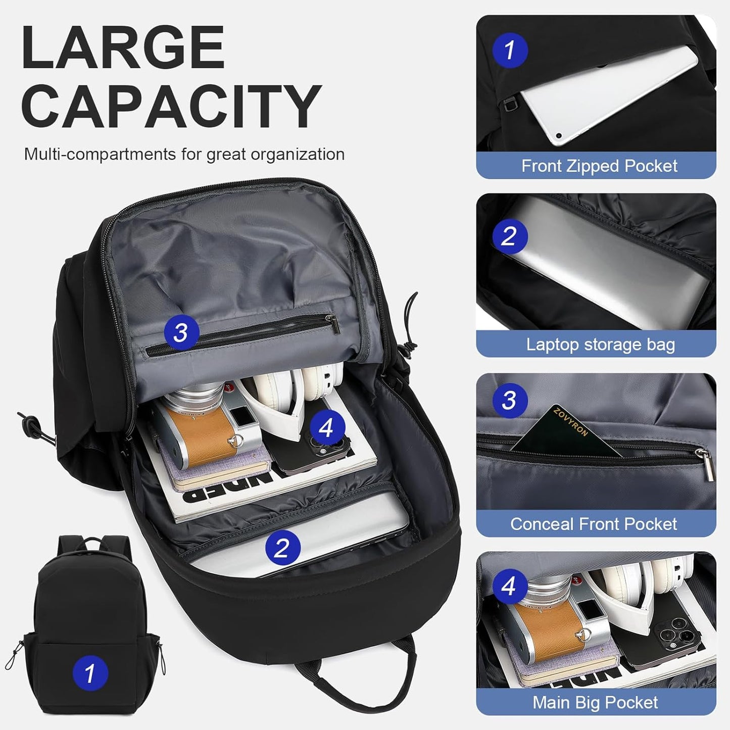 School Backpack — 20-Inch Waterproof with Laptop Compartment for High School