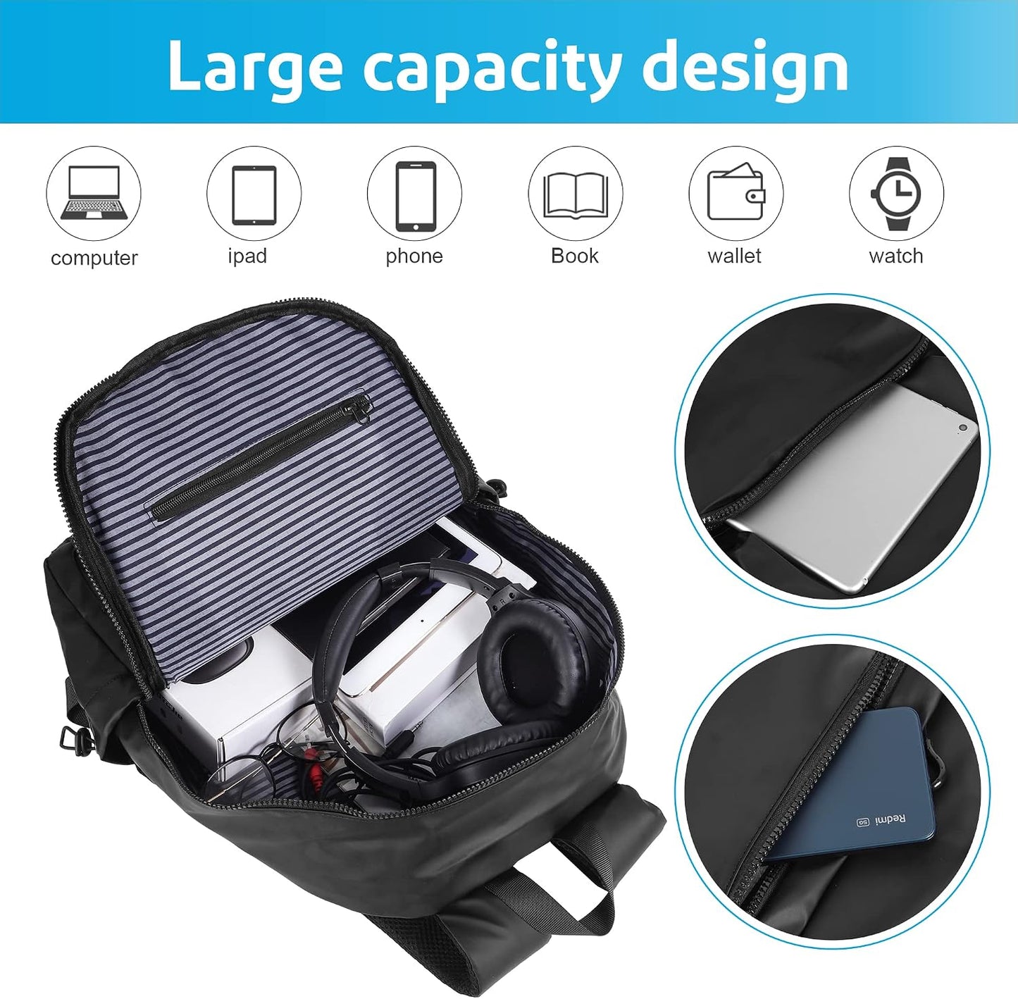 Laptop Backpack for College — 15.6-Inch Waterproof with USB Charging Port